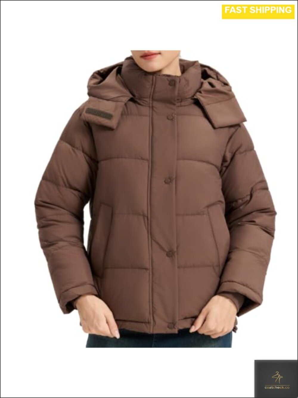 Women's Cropped Puffer Jacket Insulated Removable Hood Winter Coat